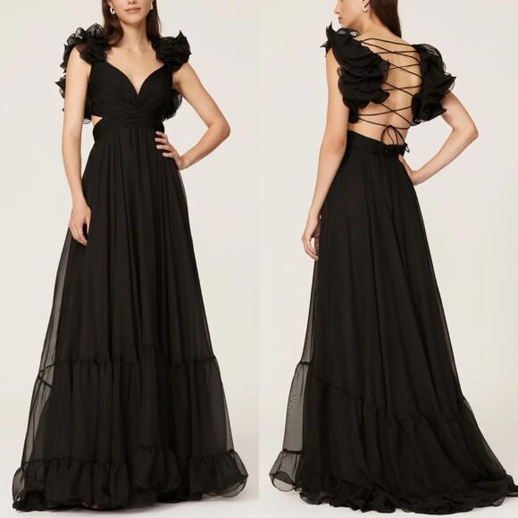 Mac Duggal Dresses & Skirts - MAC DUGGAL Gown Women 6 Ruffled Cutout Lace-Up Back Solid Black